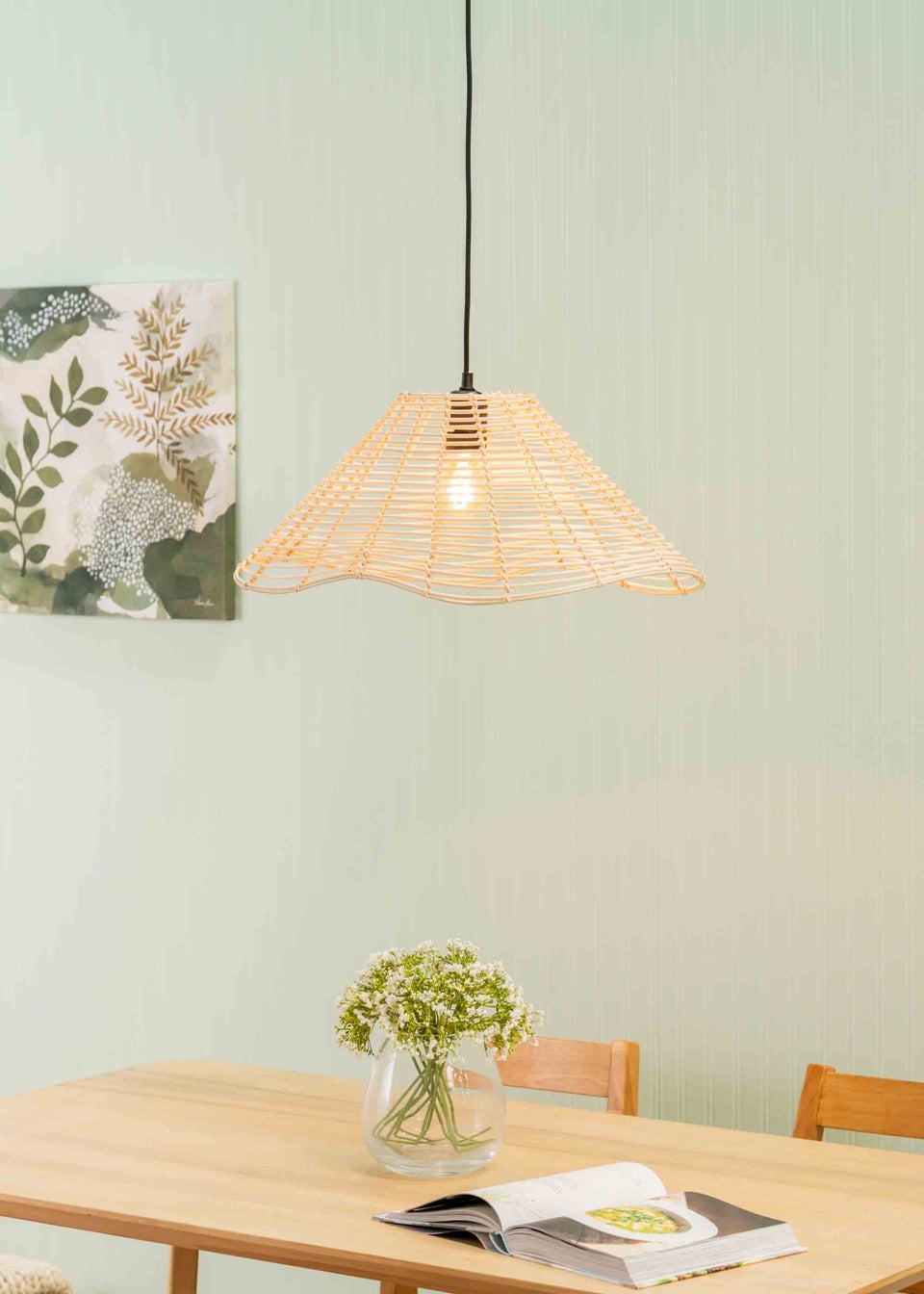 ValueLights Harlow Wood Rattan Natural Tapered Ceiling Pendant Shade (23cm x 37cm x 59cm)