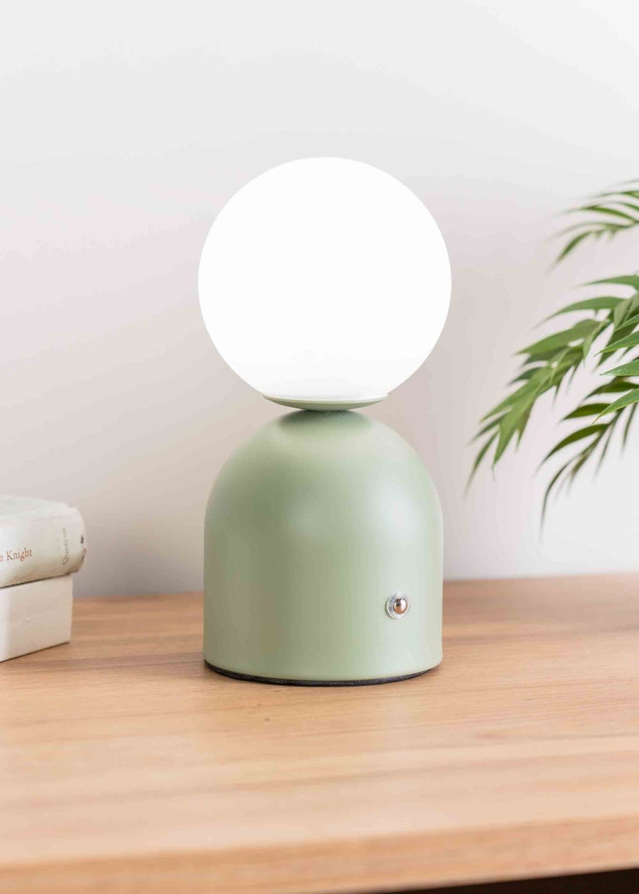 ValueLights Dimmable Green Table Lamp with White Globe Shade Integrated LED