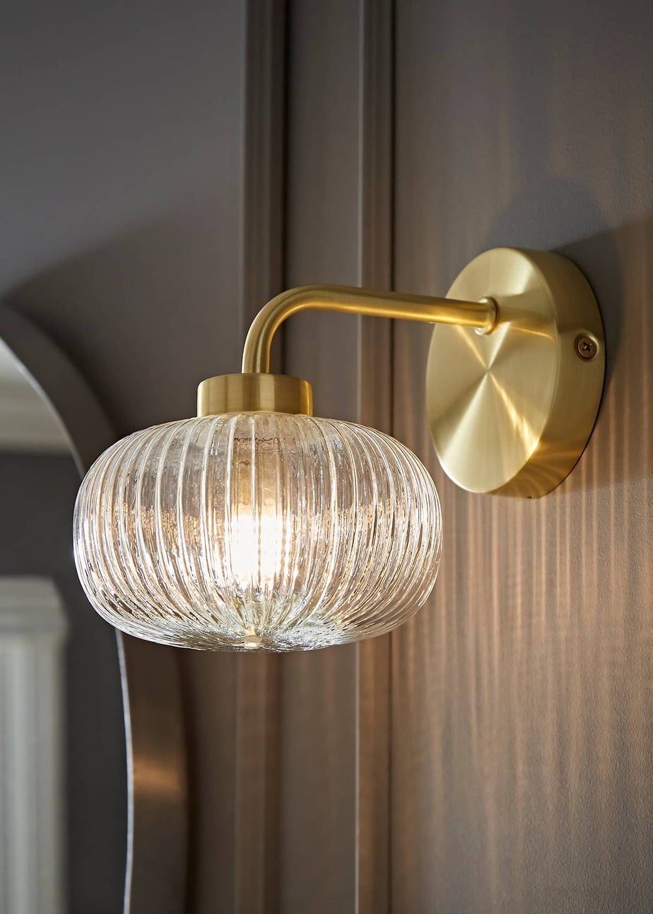 ValueLights Amaia Brushed Gold Wall Light with Clear Globe Shade