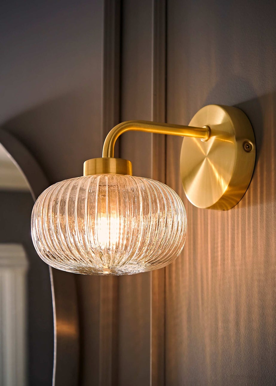 ValueLights Amaia Brushed Gold Wall Light with Clear Globe Shade