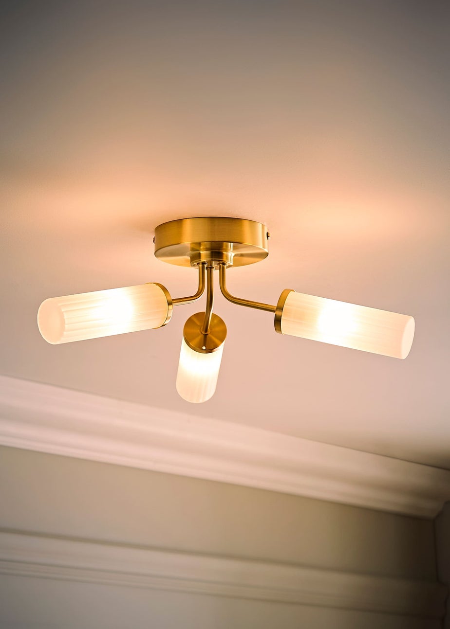 ValueLights Canya Matte Gold Semi-Flush Light with Clear Drum Shade