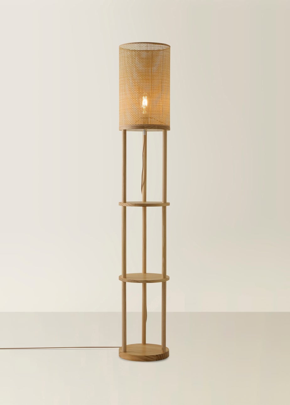 ValueLights Elsa Oak Effect Natural Floor Lamp with Natural Drum Shade