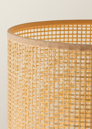 ValueLights Elsa Oak Effect Natural Floor Lamp with Natural Drum Shade