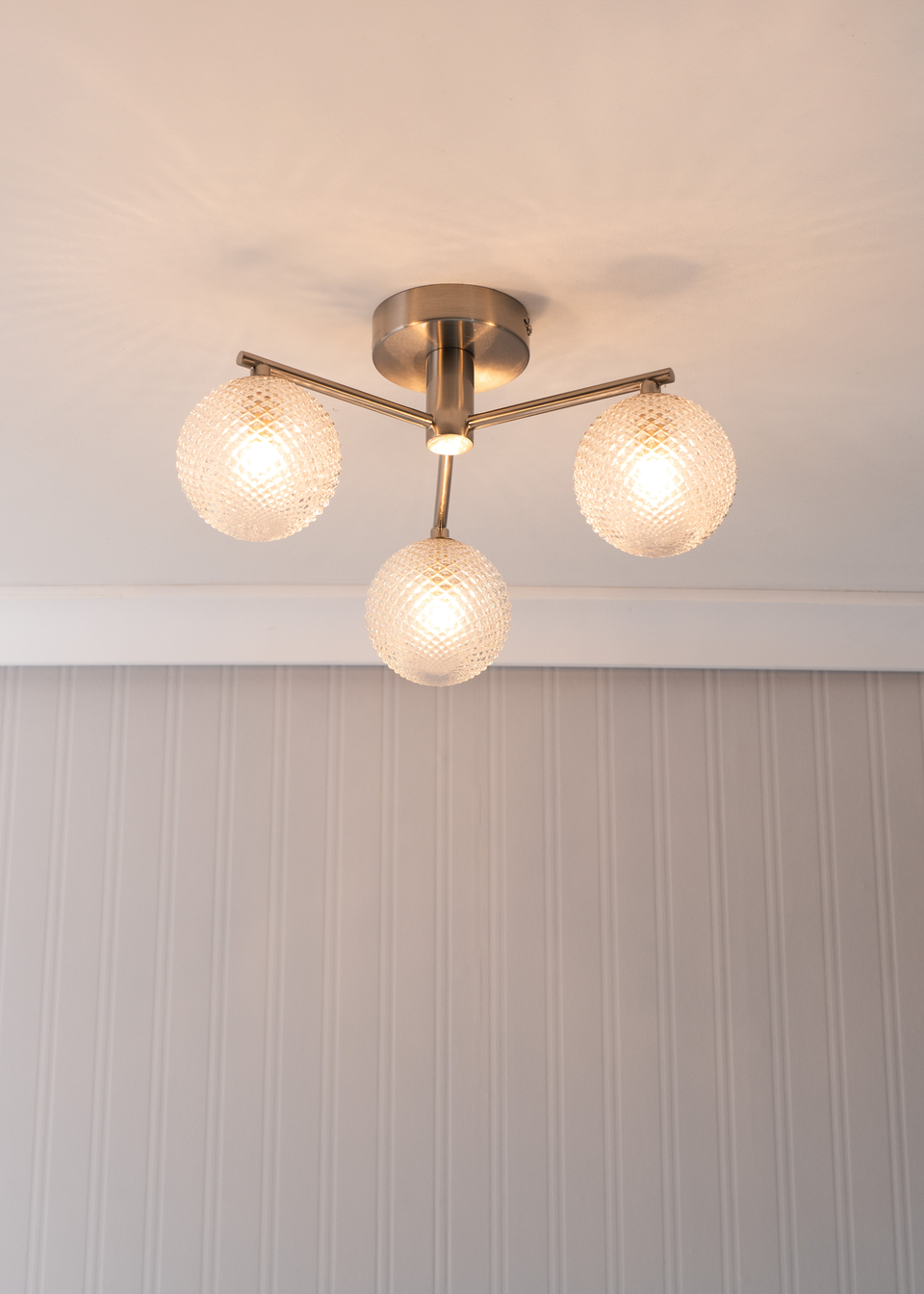 ValueLights Elle Brushed Silver Semi-Flush Light with Clear Globe Shade