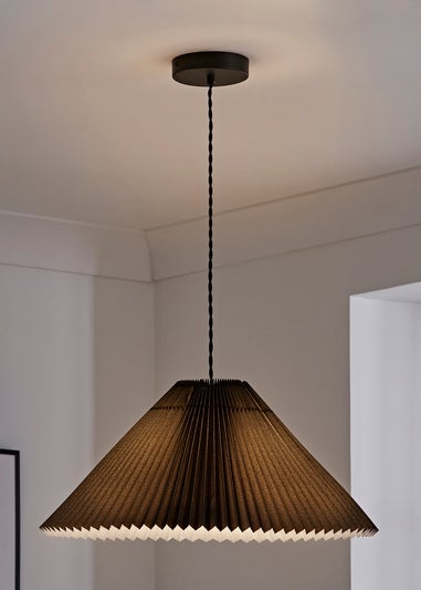 ValueLights Akira Black Pendant Light with Grey Tapered Shade (113cm x 53cm x 53cm)