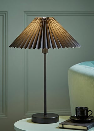 ValueLights Akira Black Table Lamp with Black Tapered Shade (48.5cm x 34.5cm x 34.5cm)