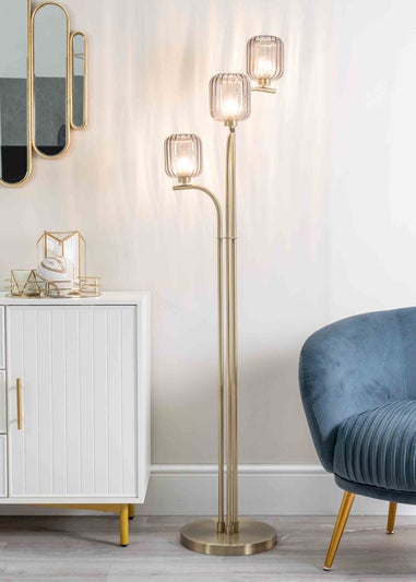 ValueLights Amelie Gold Floor Lamp with Grey Rectangular Shade