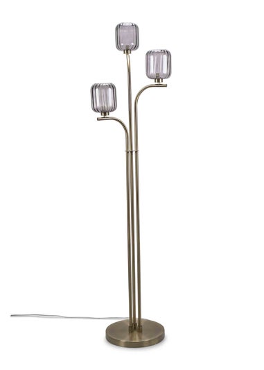 ValueLights Amelie Gold Floor Lamp with Grey Rectangular Shade