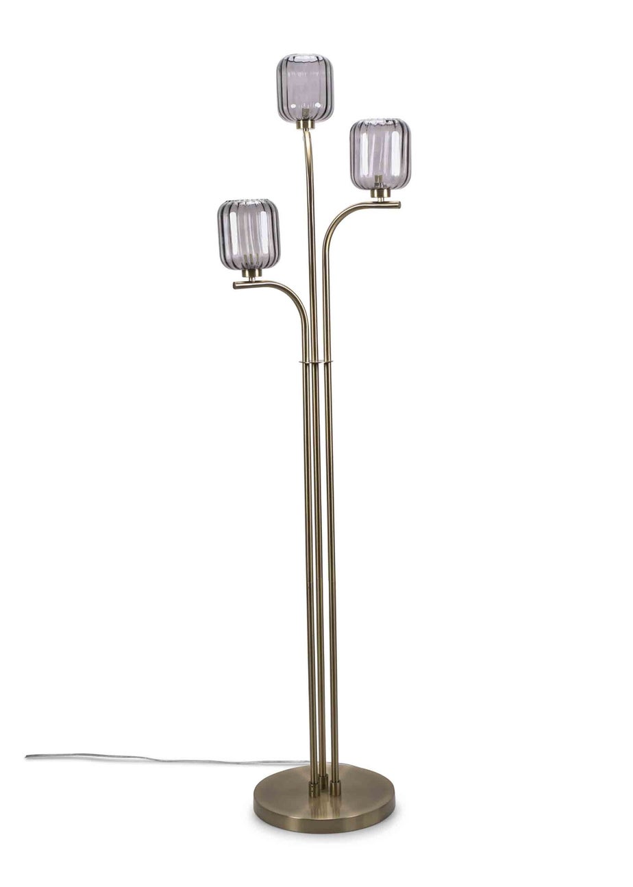 ValueLights Amelie Gold Floor Lamp with Grey Rectangular Shade