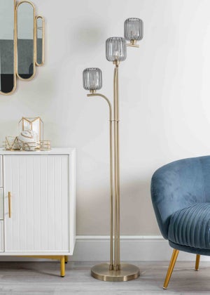 ValueLights Amelie Gold Floor Lamp with Grey Rectangular Shade