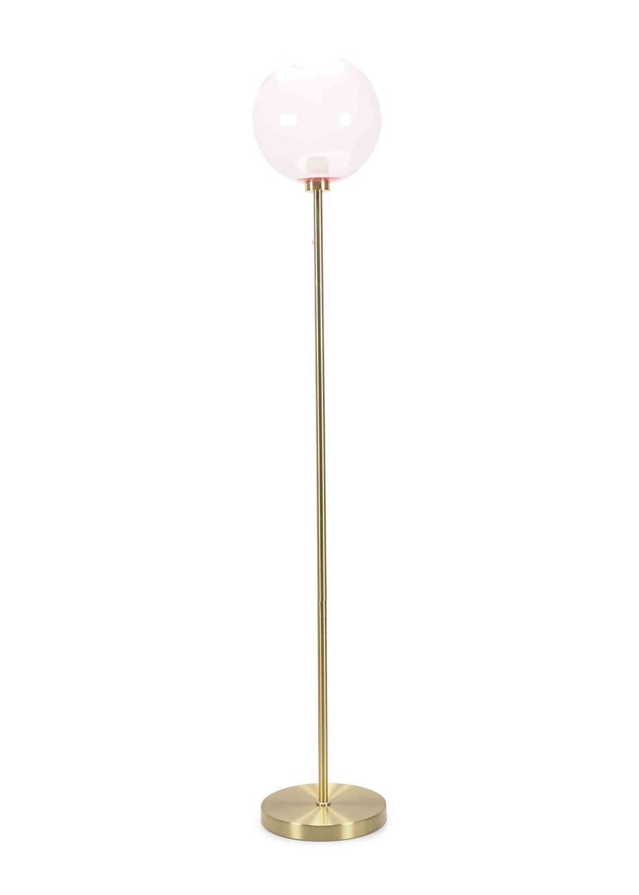 ValueLights Frenchie Gold Floor Lamp with Pink Globe Shade (150cm x 25cm x 25cm)