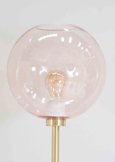 ValueLights Frenchie Gold Floor Lamp with Pink Globe Shade (150cm x 25cm x 25cm)