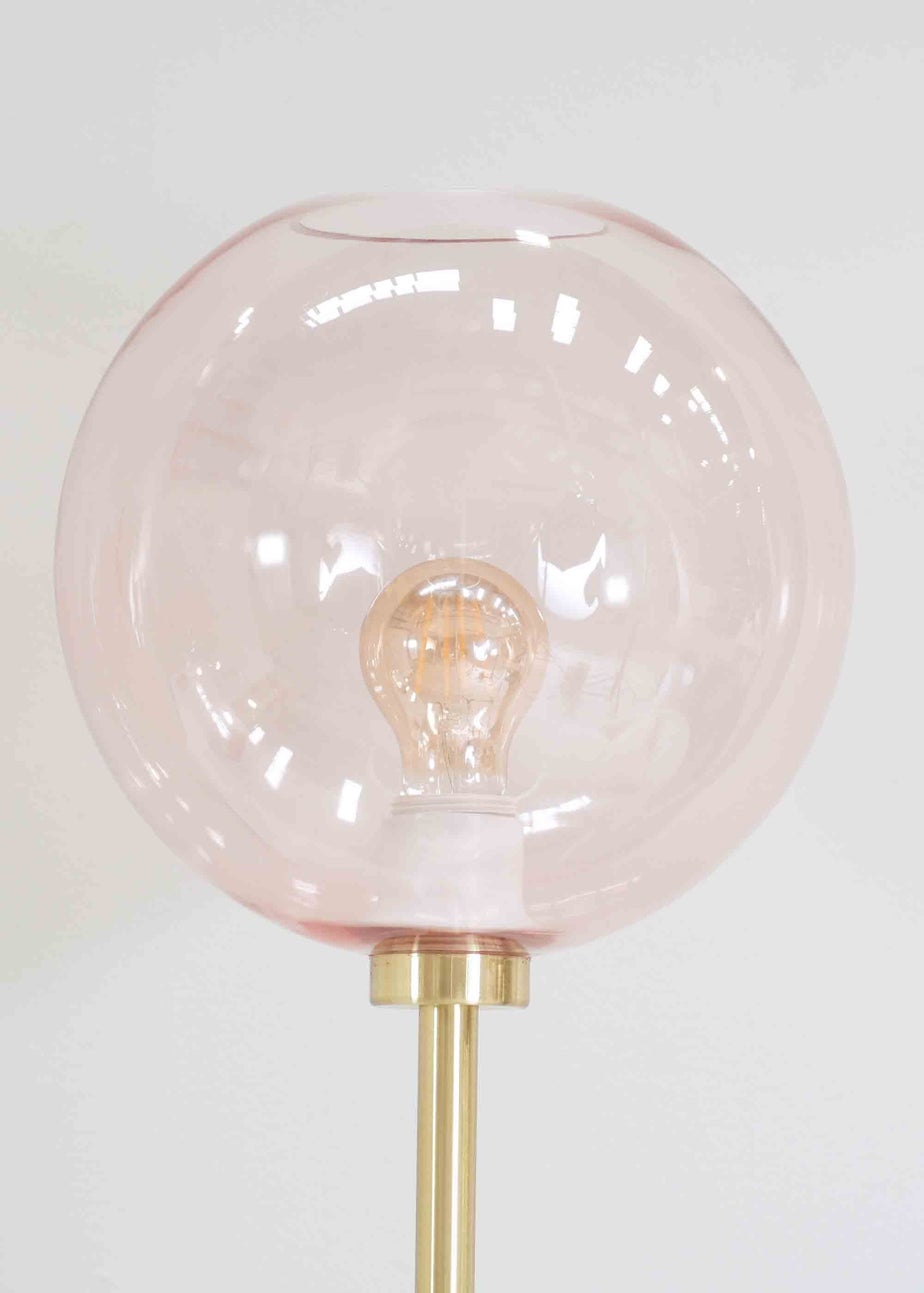 ValueLights Frenchie Gold Floor Lamp with Pink Globe Shade (150cm x 25cm x 25cm)