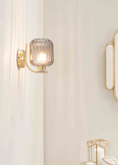 ValueLights Amelie Gold Wall Light with Grey Rectangular Shade