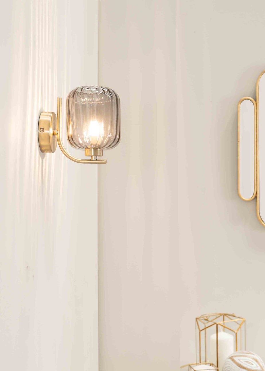 ValueLights Amelie Gold Wall Light with Grey Rectangular Shade