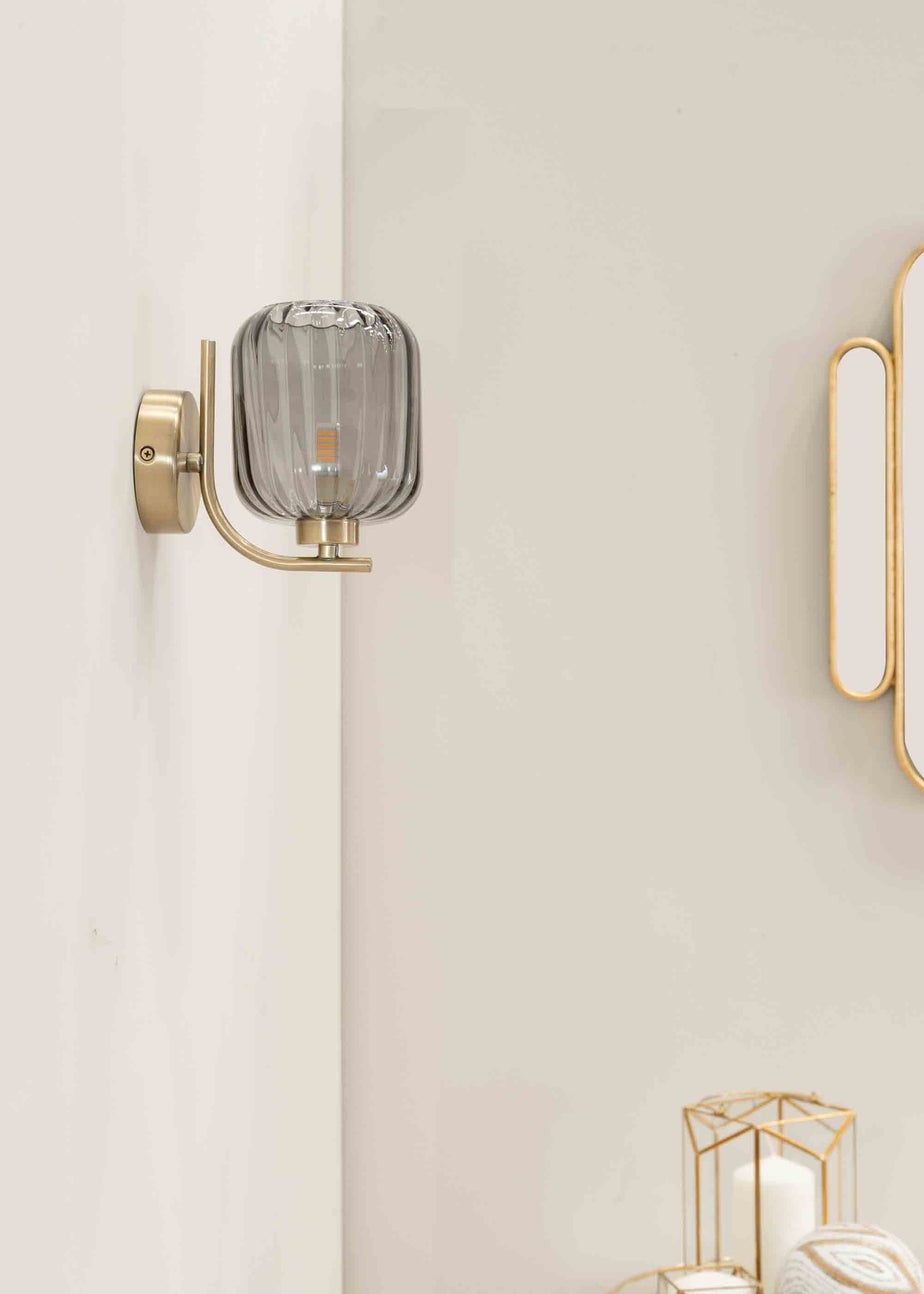 ValueLights Amelie Gold Wall Light with Grey Rectangular Shade