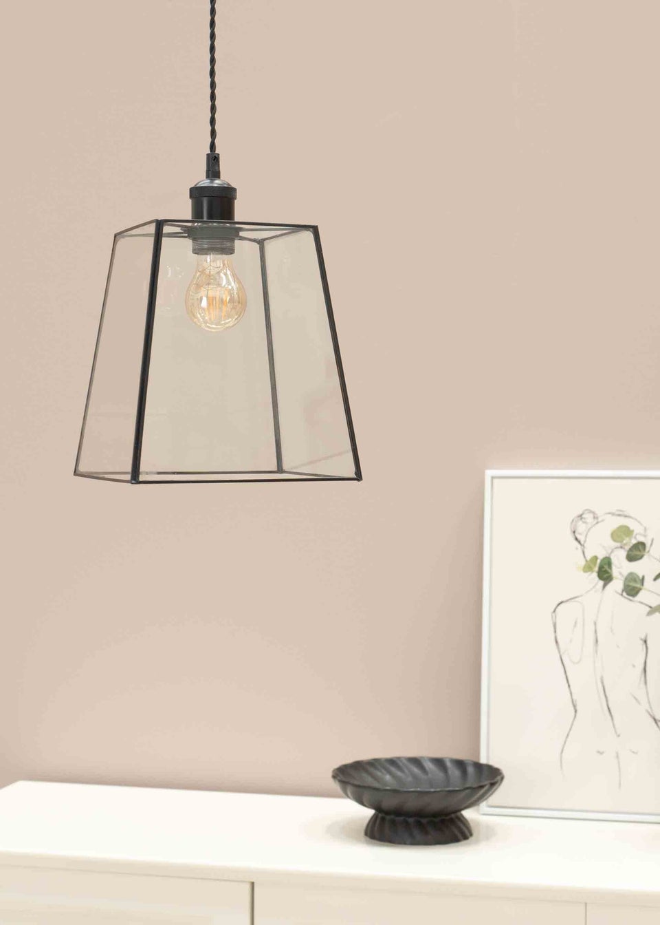 ValueLights Susie Glass Clear and Black Square Ceiling Pendant