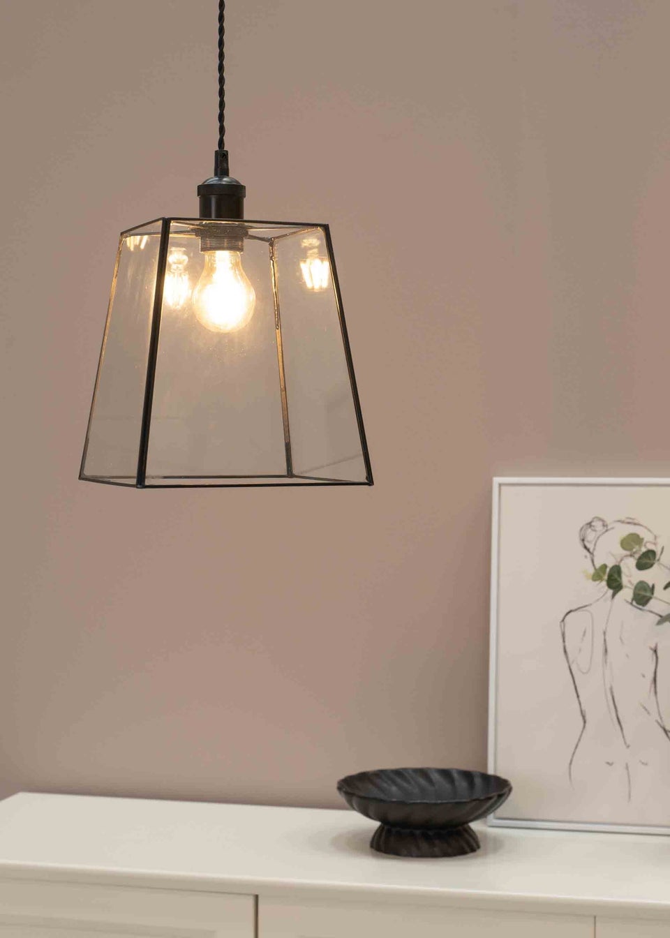 ValueLights Susie Glass Clear and Black Square Ceiling Pendant