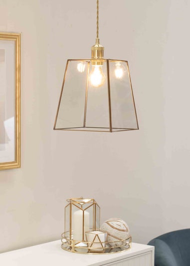 ValueLights Susie Glass Clear and Antique Brass Square Ceiling Pendant Shade