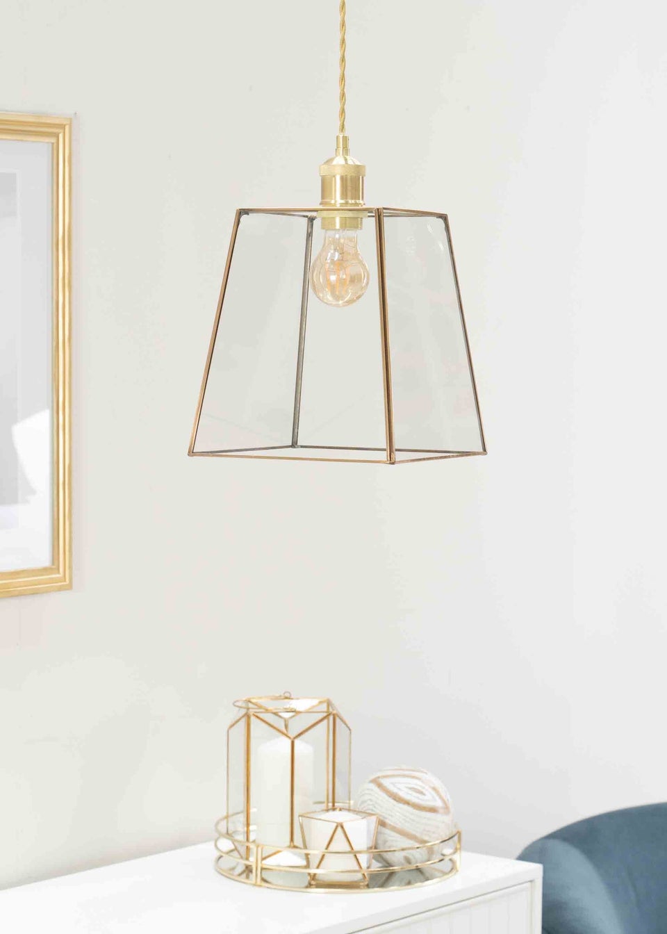 ValueLights Susie Glass Clear and Antique Brass Square Ceiling Pendant Shade