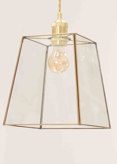 ValueLights Susie Glass Clear and Antique Brass Square Ceiling Pendant Shade