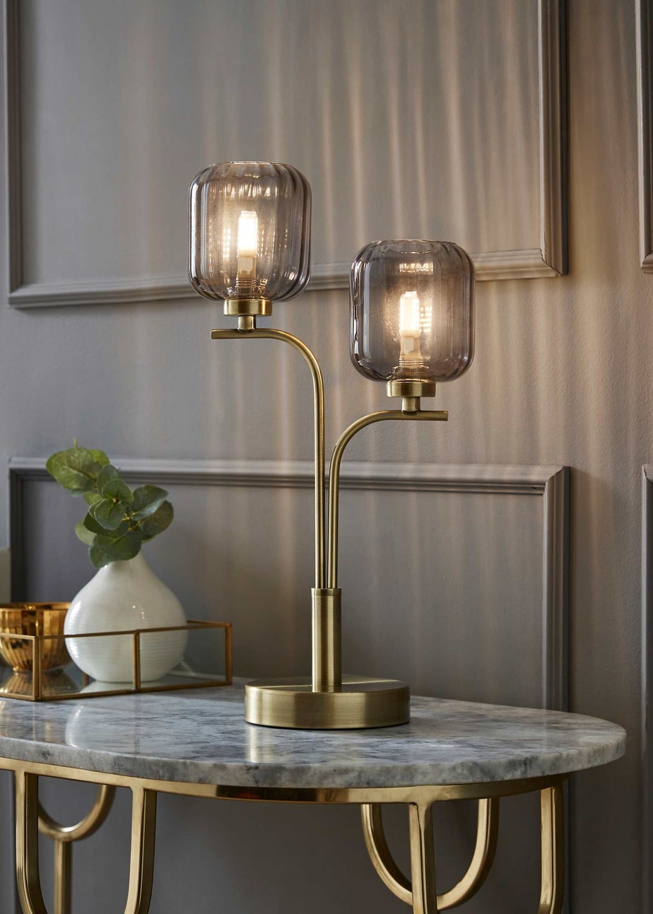 ValueLights Amelie Gold Table Lamp with Grey Rectangular Shade