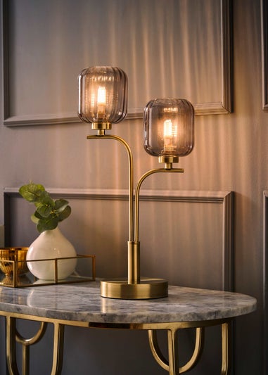 ValueLights Amelie Gold Table Lamp with Grey Rectangular Shade