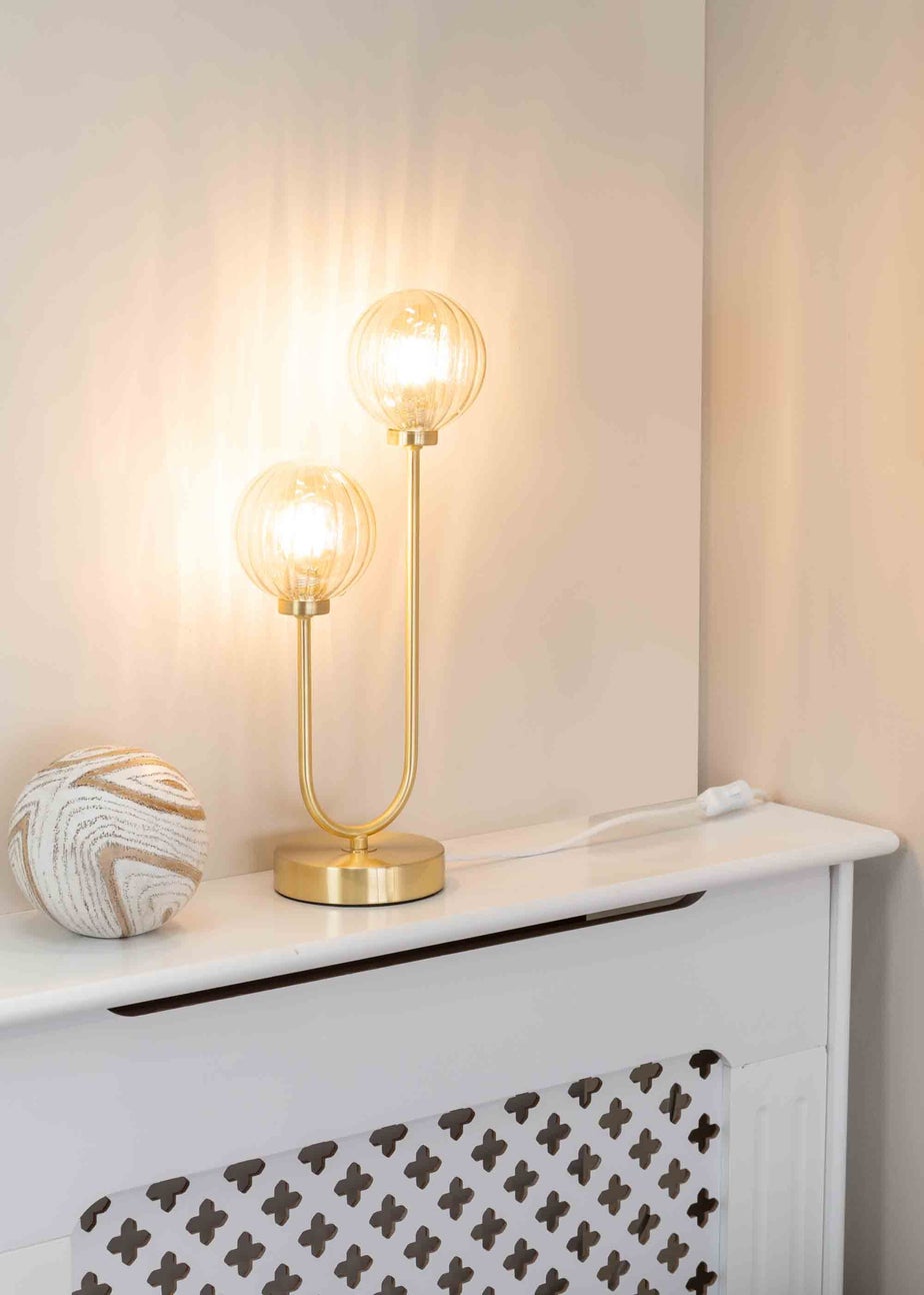 ValueLights Chessy  Gold Table Lamp with Gold Globe Shade (42cm x 18.5cm x 12cm)