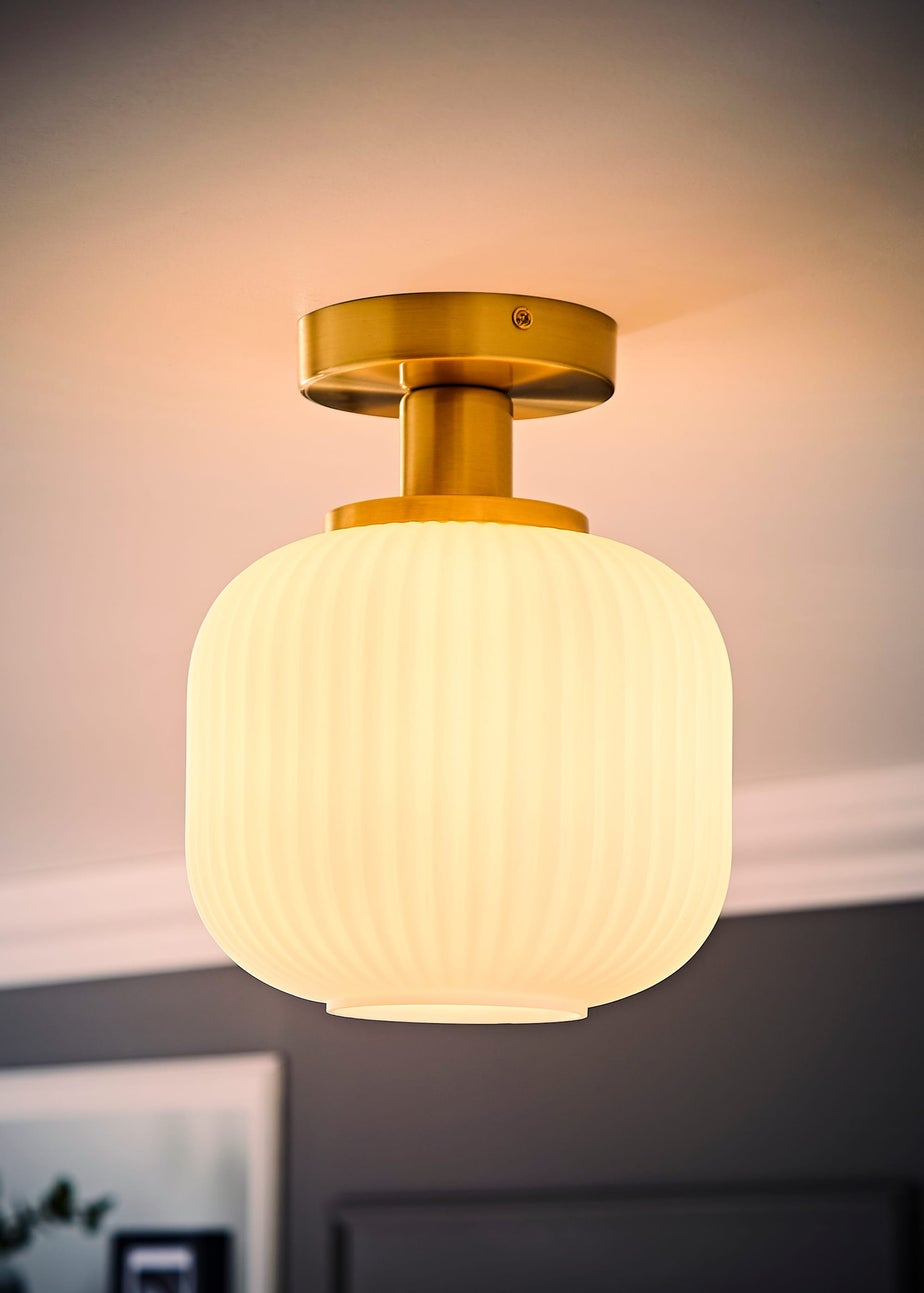 ValueLights Calpe Opal White Flush Light with White Oval Shade