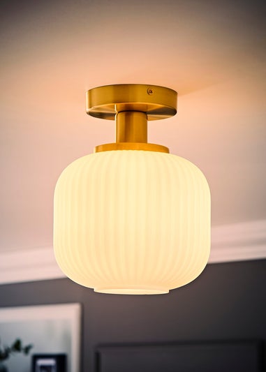 ValueLights Calpe Opal White Flush Light with White Oval Shade