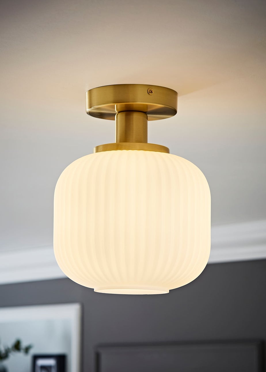 ValueLights Calpe Opal White Flush Light with White Oval Shade