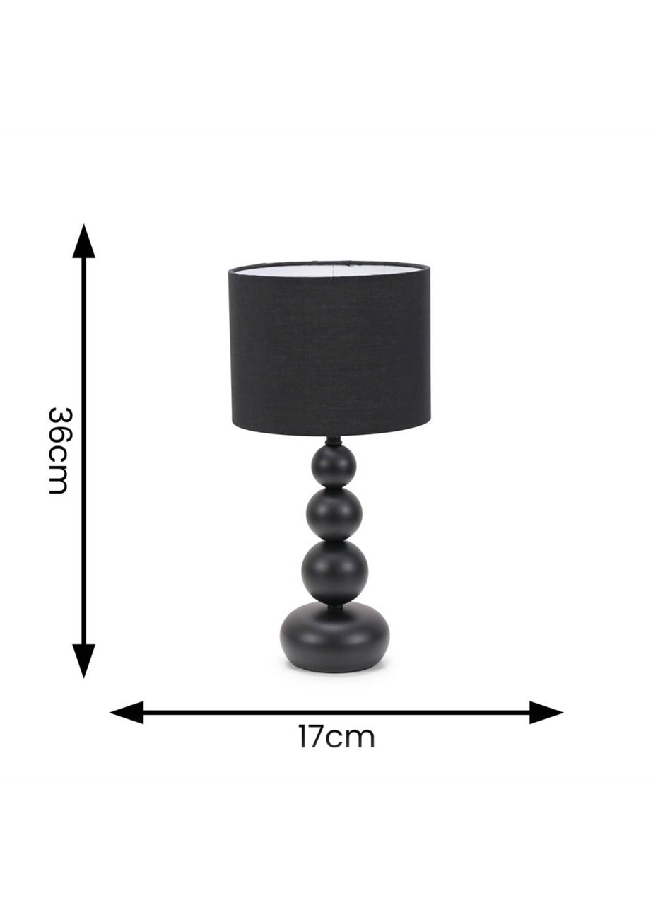 ValueLights Marissa  Black Table Lamp with Black Drum Shade (36cm x 17cm x 17cm)