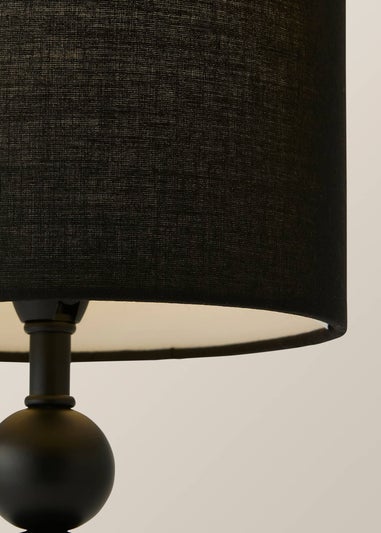 ValueLights Marissa  Black Table Lamp with Black Drum Shade (36cm x 17cm x 17cm)