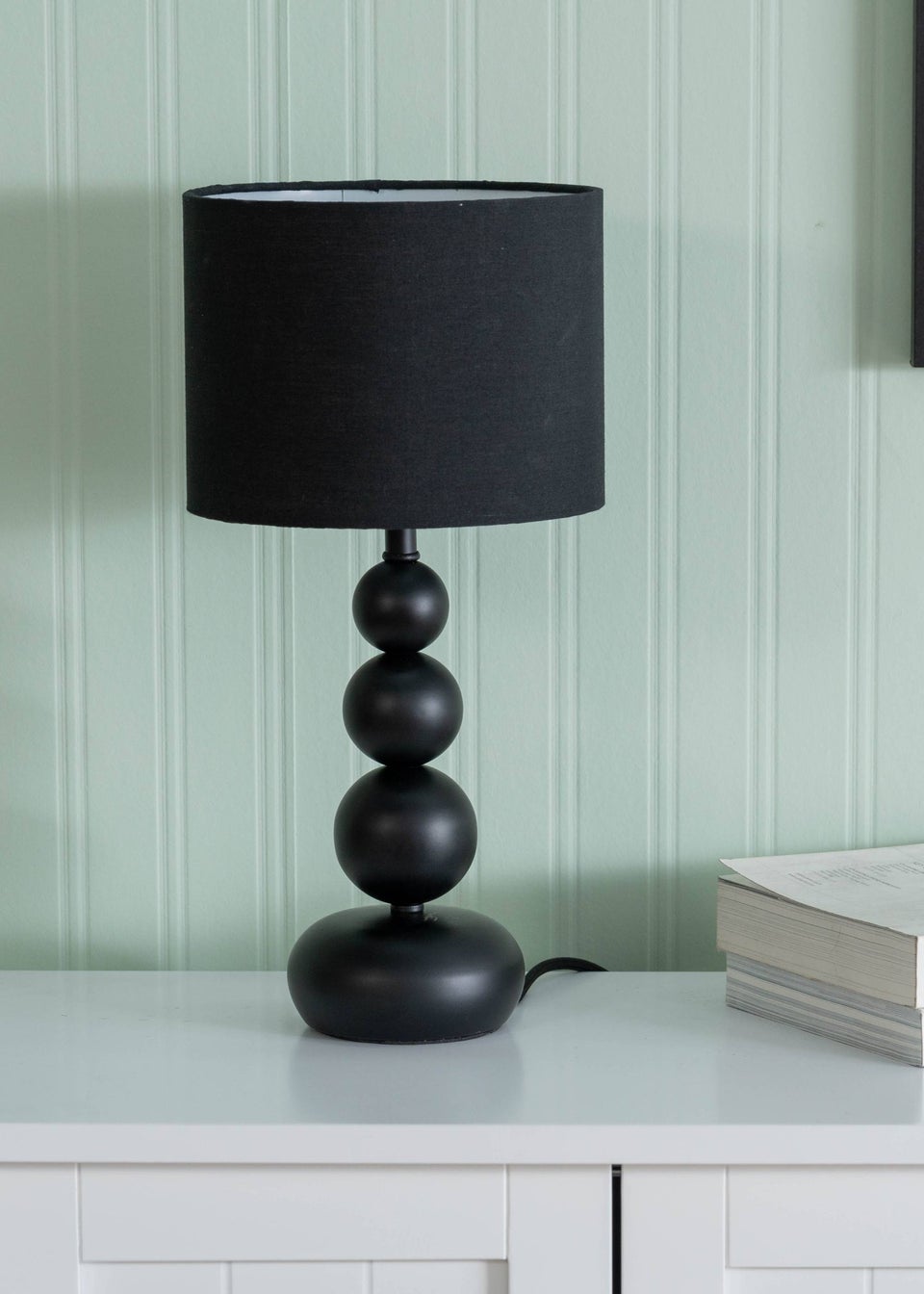 ValueLights Marissa  Black Table Lamp with Black Drum Shade (36cm x 17cm x 17cm)