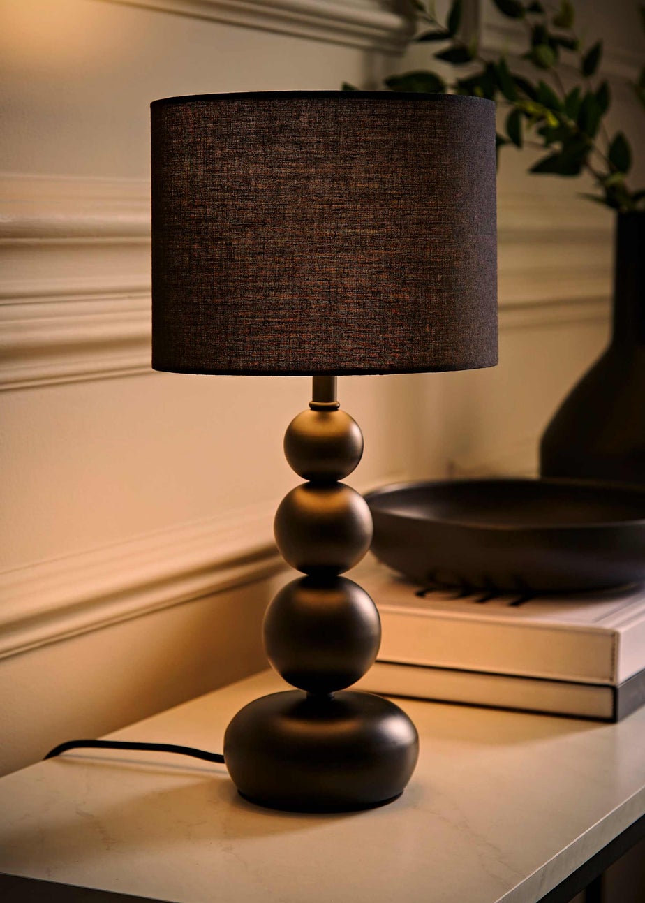 ValueLights Marissa  Black Table Lamp with Black Drum Shade (36cm x 17cm x 17cm)