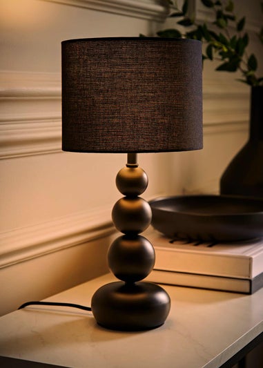 ValueLights Marissa  Black Table Lamp with Black Drum Shade (36cm x 17cm x 17cm)