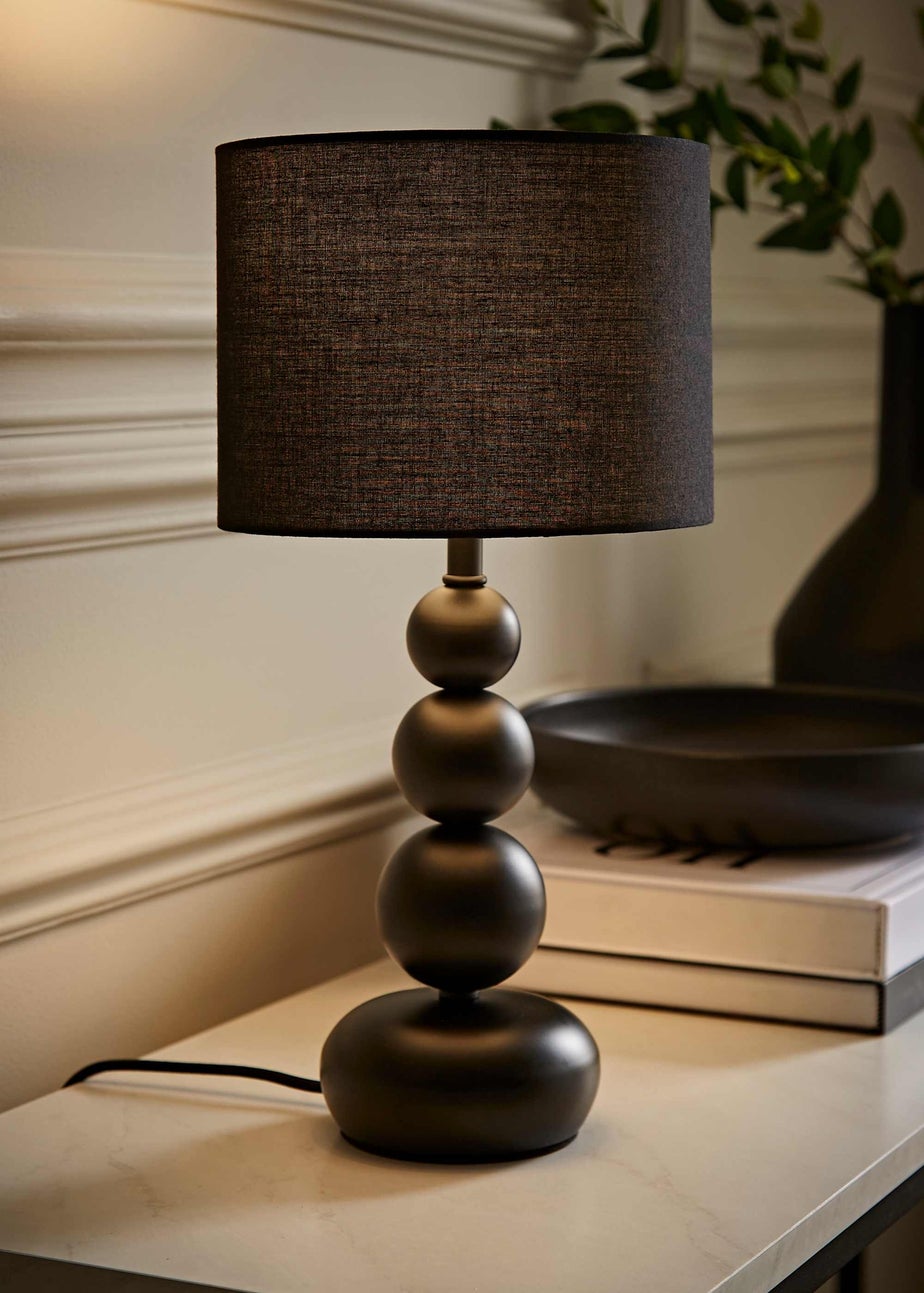 ValueLights Marissa  Black Table Lamp with Black Drum Shade (36cm x 17cm x 17cm)
