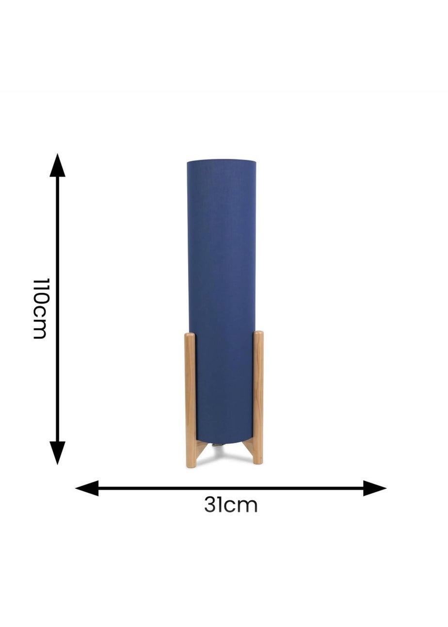 ValueLights Henry Oak Effect Navy Floor Lamp with XL Drum Shade