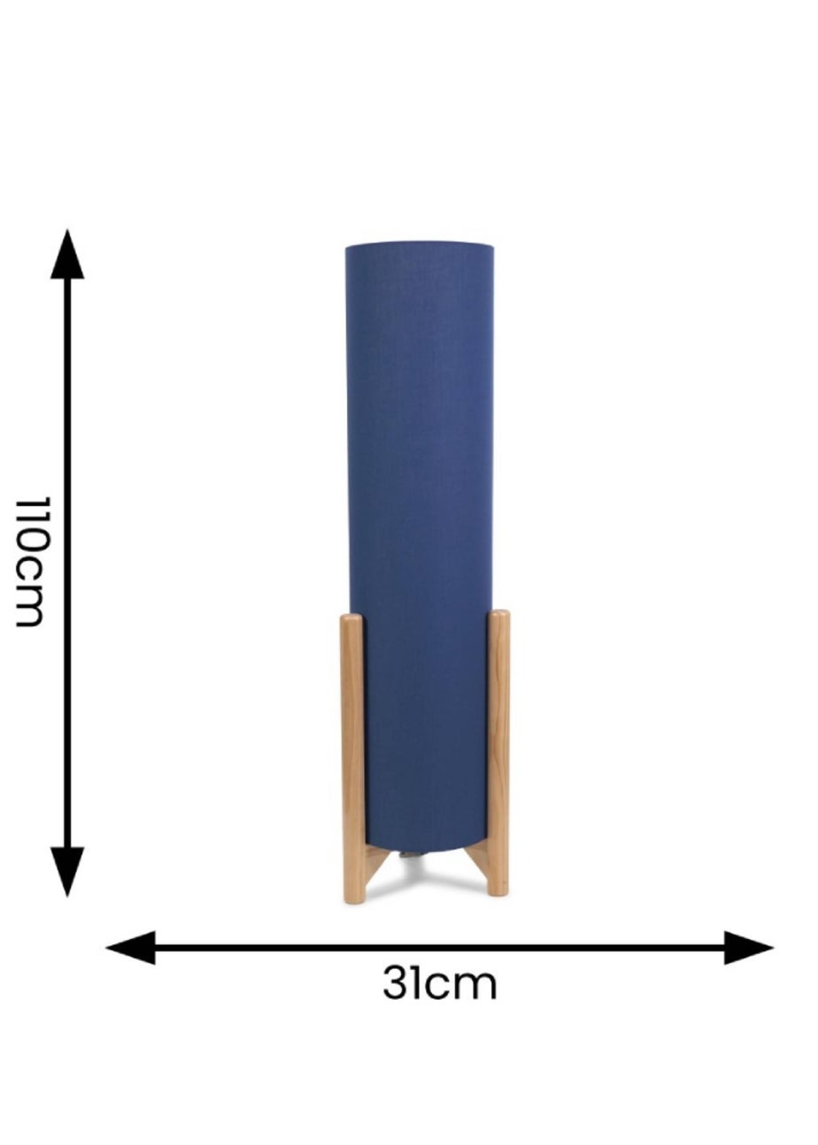 ValueLights Henry Oak Effect Navy Floor Lamp with XL Drum Shade