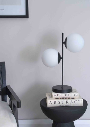 ValueLights Jas Black Table Lamp with White Globe Shade