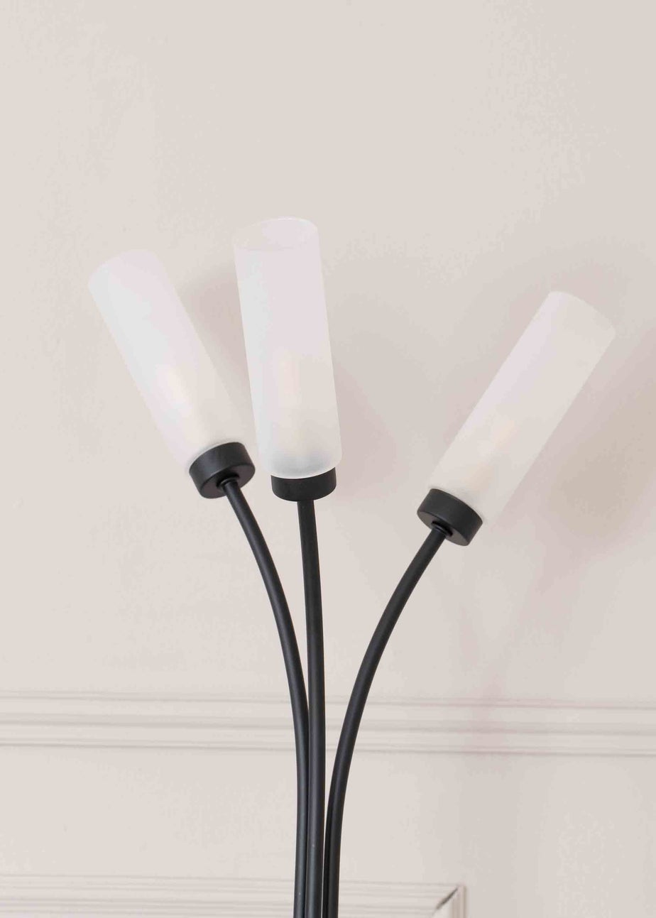 ValueLights Maya Black Floor Lamp with White Shades (158.5cm x 26.5cm x 26.5cm)