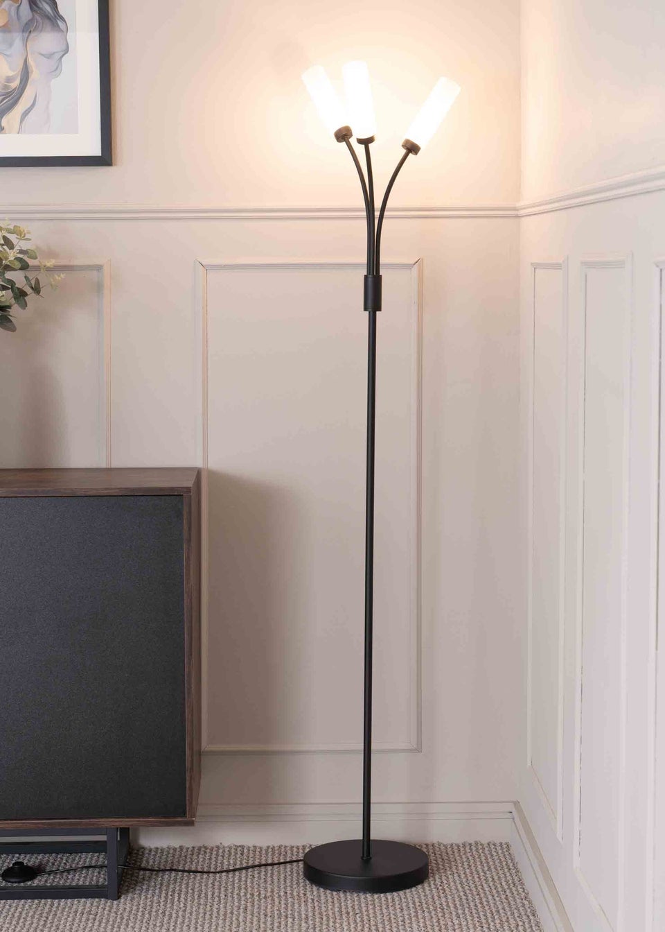 ValueLights Maya  Black Floor Lamp with White Shades (158.5cm x 26.5cm x 26.5cm)