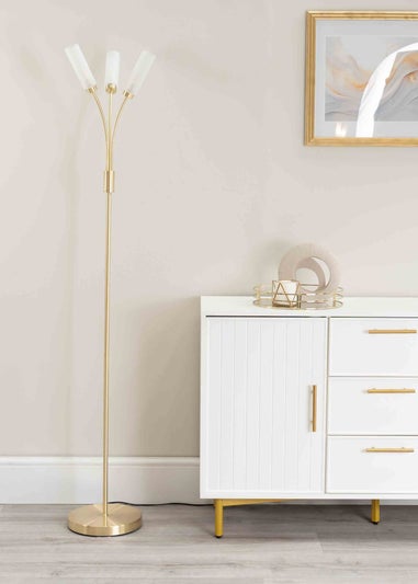 ValueLights Maya Gold Floor Lamp with White Shades (158.5cm x 26.5cm x 26.5cm)