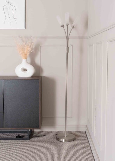 ValueLights Maya Chrome Floor Lamp with White Drum Shade (158.5cm x 26.5cm x 26.5cm)