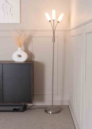 ValueLights Maya Chrome Floor Lamp with White Drum Shade (158.5cm x 26.5cm x 26.5cm)