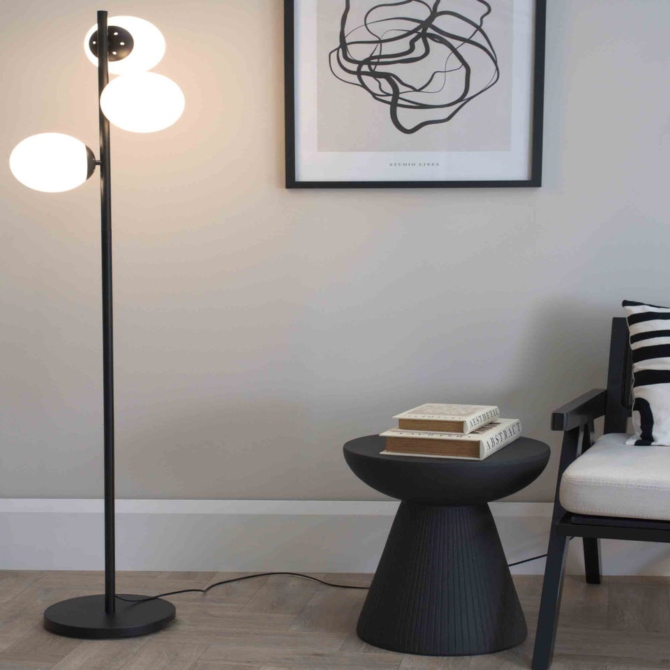 ValueLights Jas  Black Floor Lamp with White Globe Shade (159cm x 31cm x 31cm)