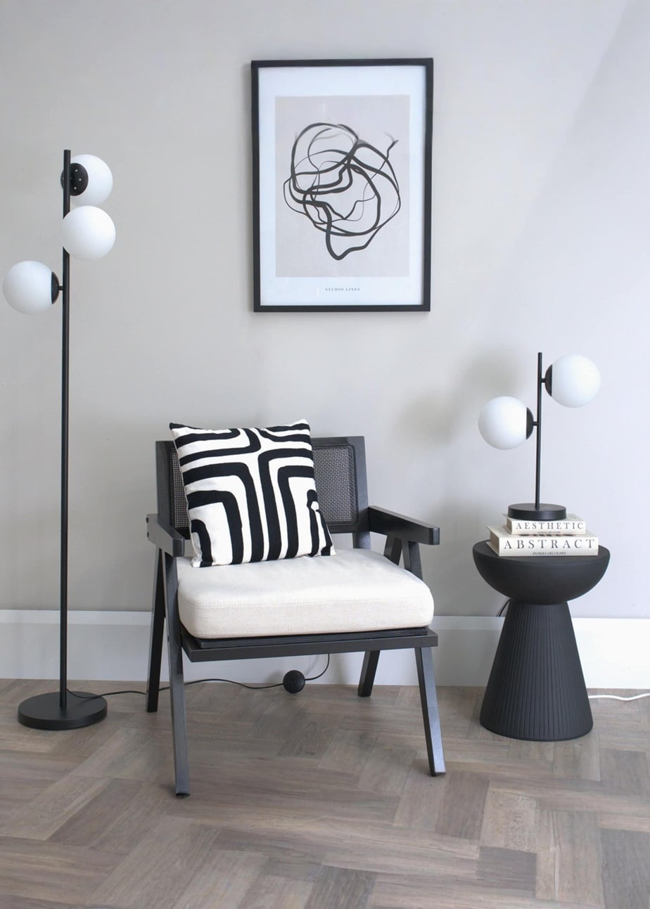 ValueLights Jas  Black Floor Lamp with White Globe Shade (159cm x 31cm x 31cm)