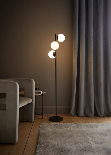 ValueLights Jas  Black Floor Lamp with White Globe Shade (159cm x 31cm x 31cm)