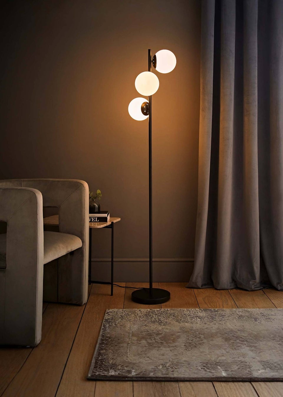 ValueLights Jas  Black Floor Lamp with White Globe Shade (159cm x 31cm x 31cm)
