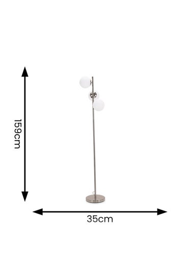 ValueLights Jas Silver Floor Lamp with White Globe Shade (159cm x 31cm x 31cm)
